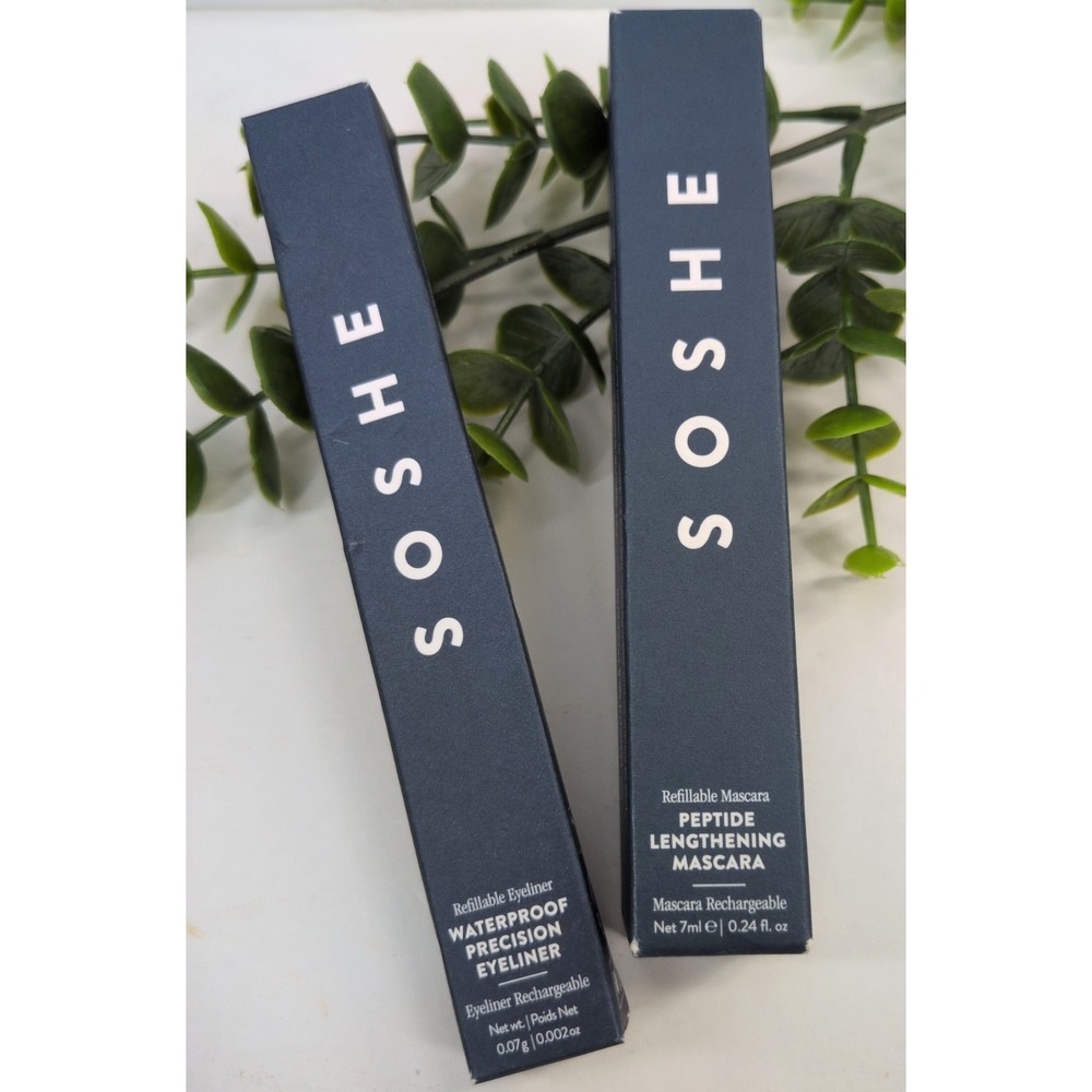 NIB LOT 2🥰SOSHE Peptide Lengthening Mascara Black Eyeliner Nights in Bordeaux